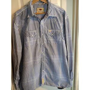 Larry Mahan Western Shirt Button Down White Blue Checks Pearl Snap XXL